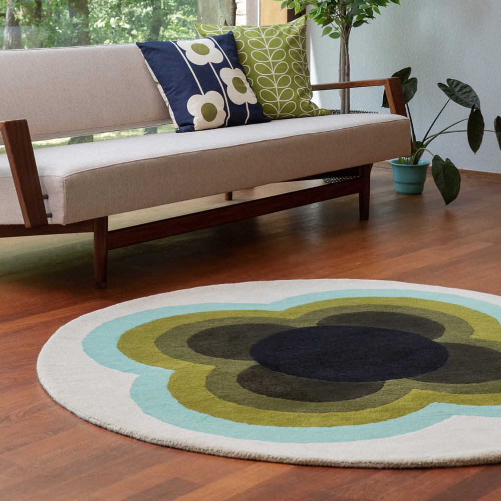 Sunflower Circle Rugs 60007 in Olive Green by Orla Kiely